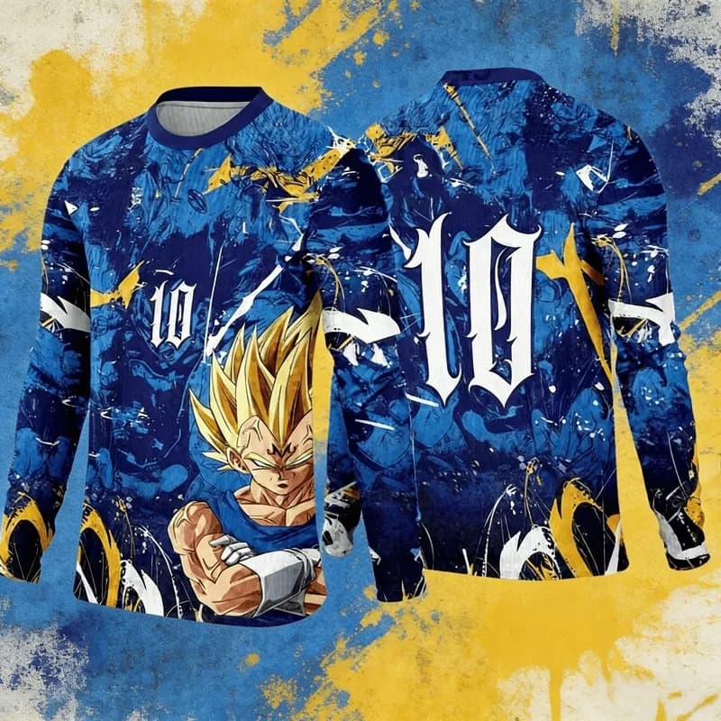 Maglietta Sportiva a Maniche Lunghe per Adulti Uomo Edizione Speciale Football Dragon Ball Z Vegeta Anime Giapponese Autunno/Inverno