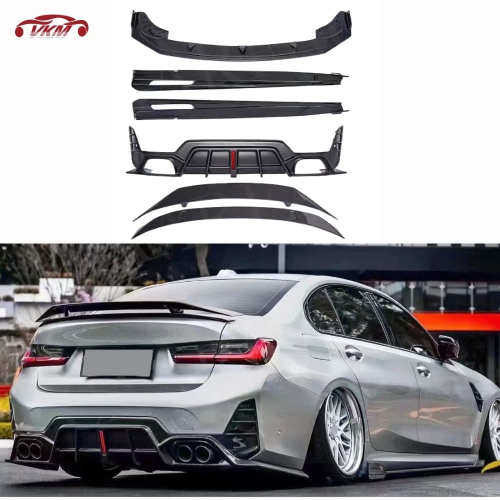 Kit Carrozzeria in Fibra di Carbonio Secca: Paraurti Anteriore, Diffusore Posteriore, Minigonne Laterali, Alettone Posteriore per BMW G20 CMST Sport 2023+ FRP