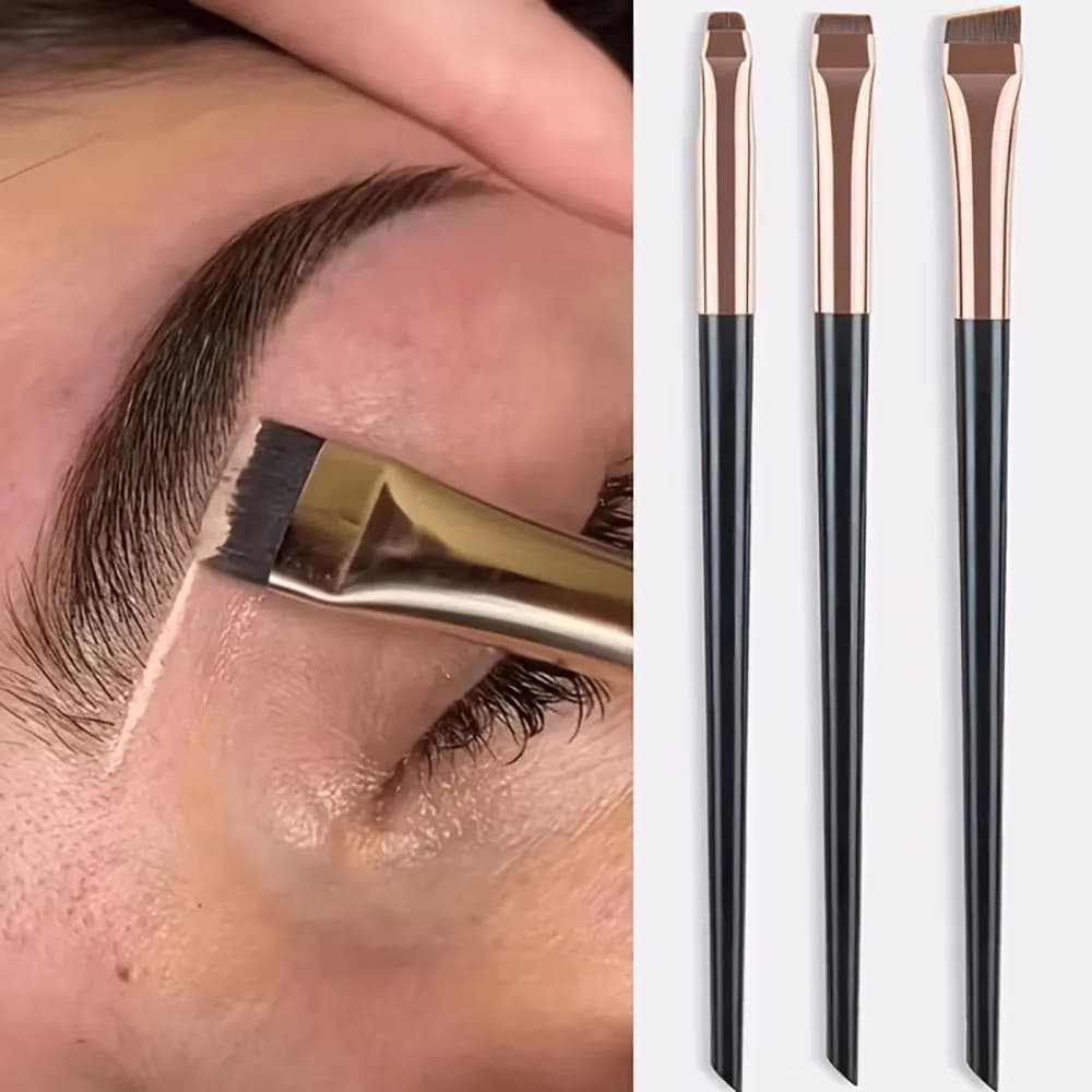 Set di 3 Pennelli Professionali per Trucco Occhi: Pennello a Falce per Eyeliner, Pennello Angolato Fine per Sopracciglia, Pennello Ultra-Sottile per Ombretto per un Trucco Occhi Perfetto