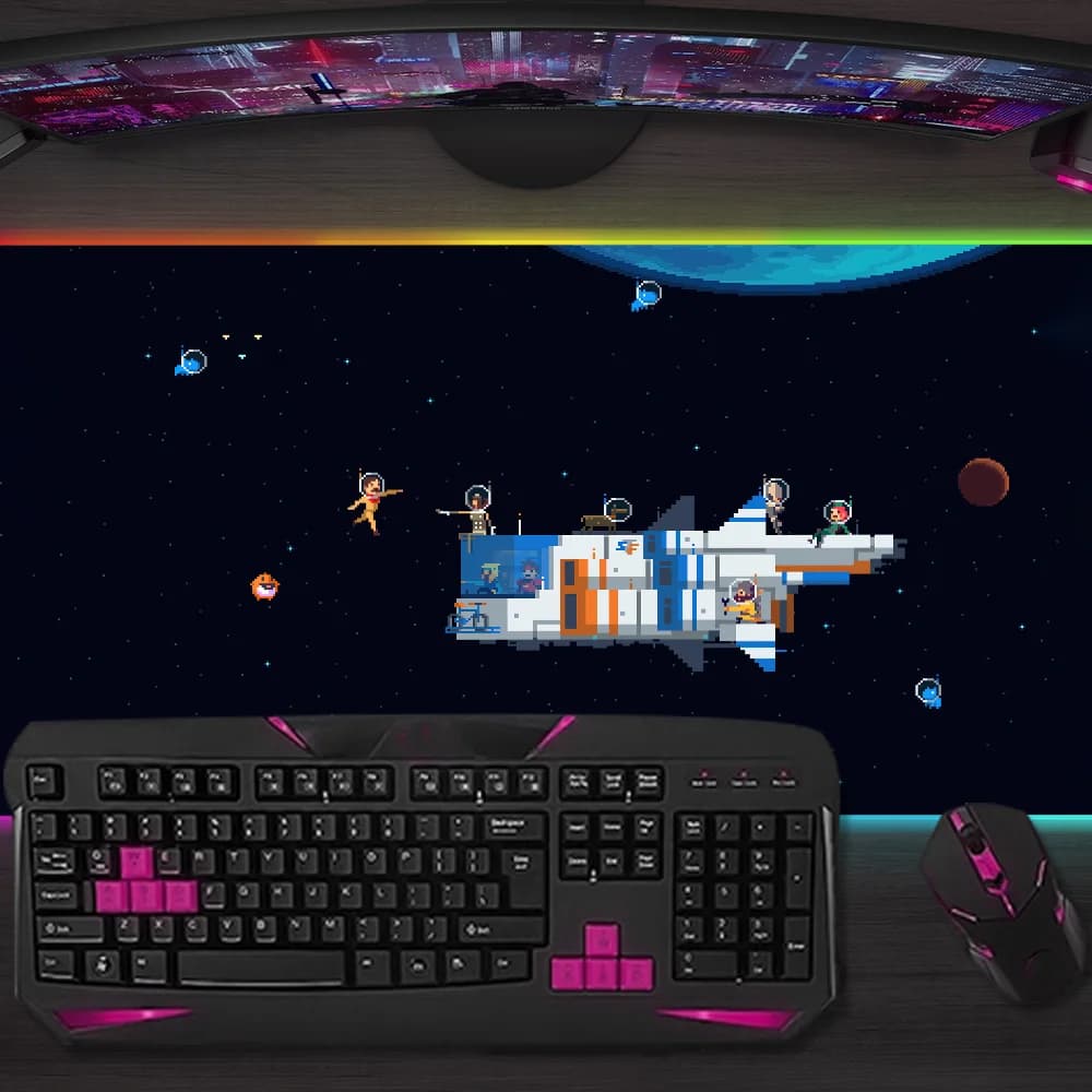 Tappetino per mouse U-Universe Pixel Spaceman Astronaut, Tappetino da gioco LED RGB XXL con retroilluminazione Micro USB in gomma per scrivania
