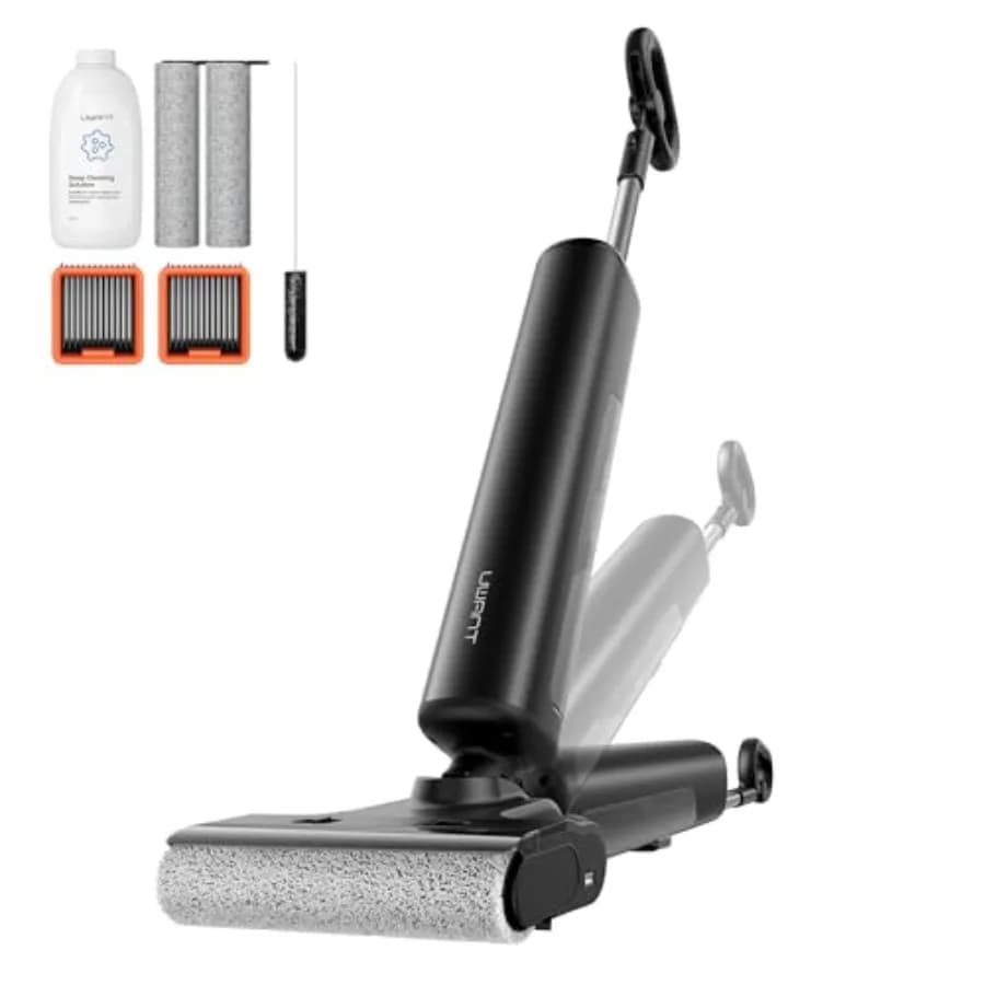 Aspirapolvere Wet & Dry 180° Pieghevole con Funzione Lavapavimenti, Acqua Calda e Asciugatura ad Aria, Potenza di Aspirazione 23000Pa, Set Completo