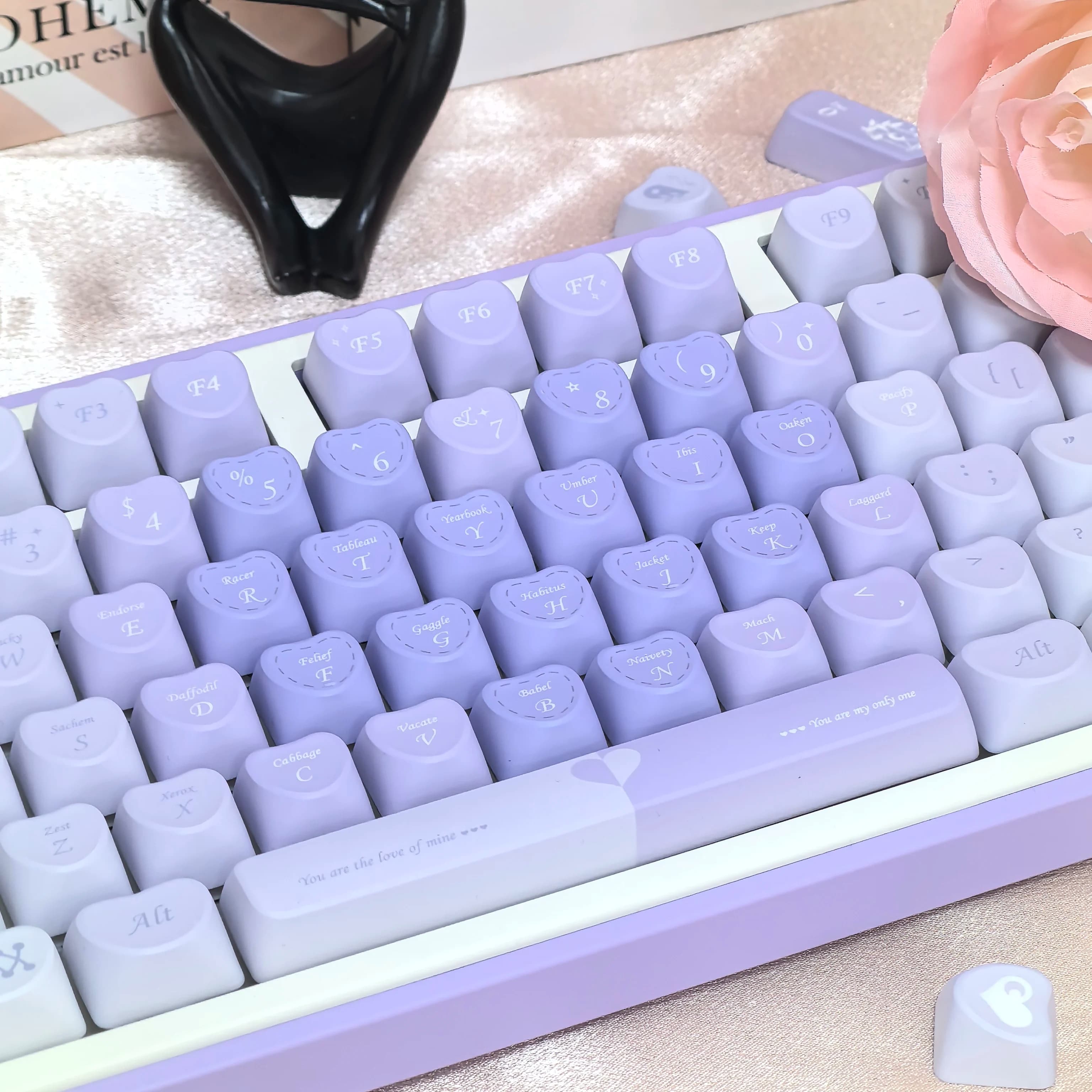 Viola Keycap Nuova Forma di Amore Lo Pbt Romantico Stile Francese Per Tastiera Meccanica 120Key Fai Da Te Carino Cuore Keycap Regali per le Ragazze