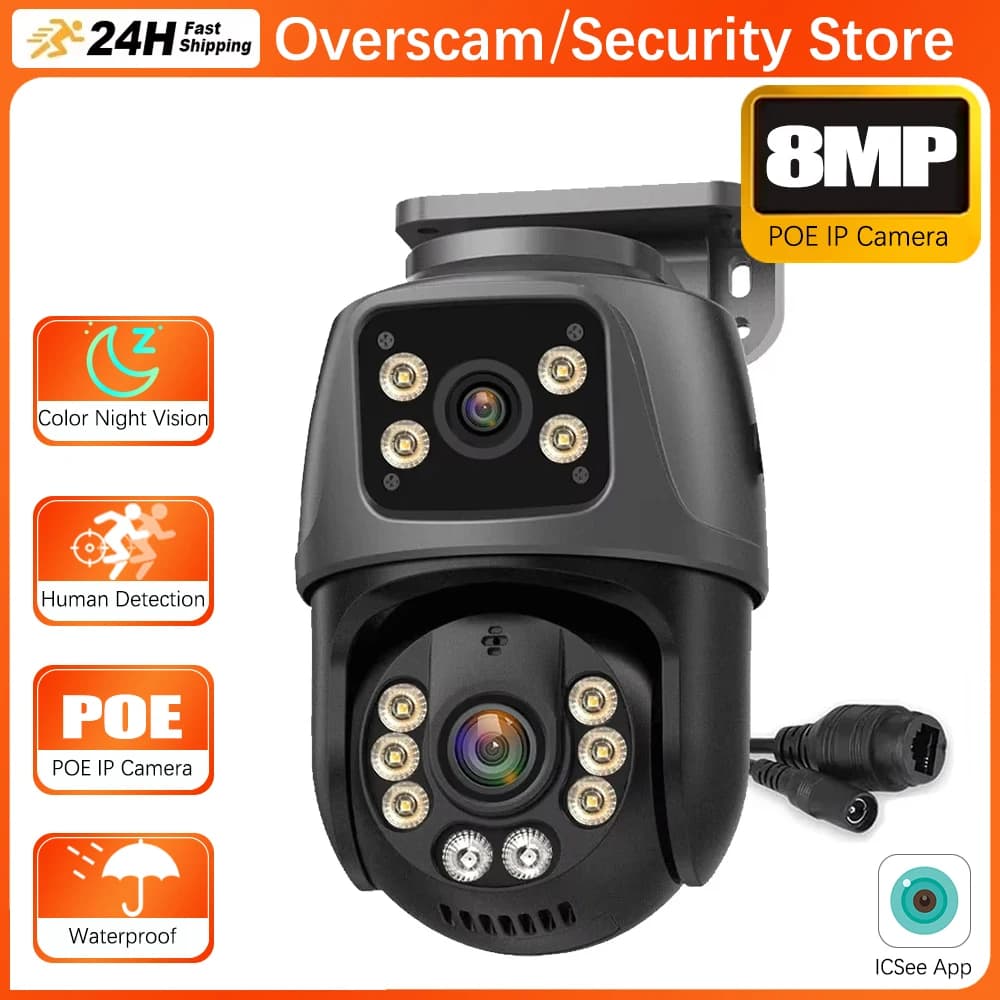 Telecamera di sorveglianza di rete POE 4K 8MP Telecamera IP PTZ ONVIF Doppia lente Audio bidirezionale Rilevazione umana Sicurezza esterna ICSEE XMEYE