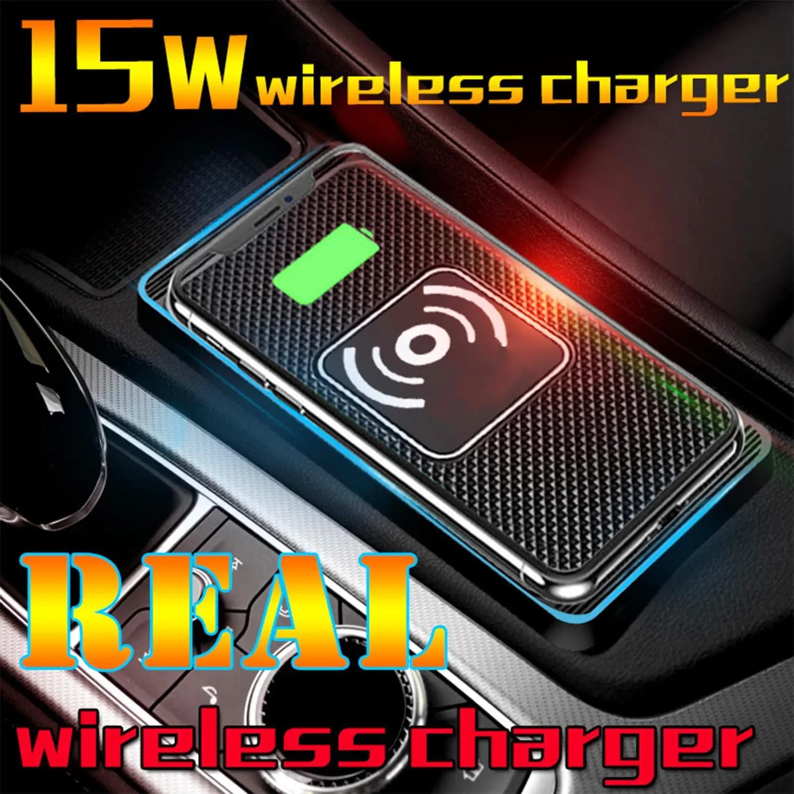 15W car wireless charging base, automatic wireless charger for phone, charging mat with automatic sensor, non-slip silicone pad for phone