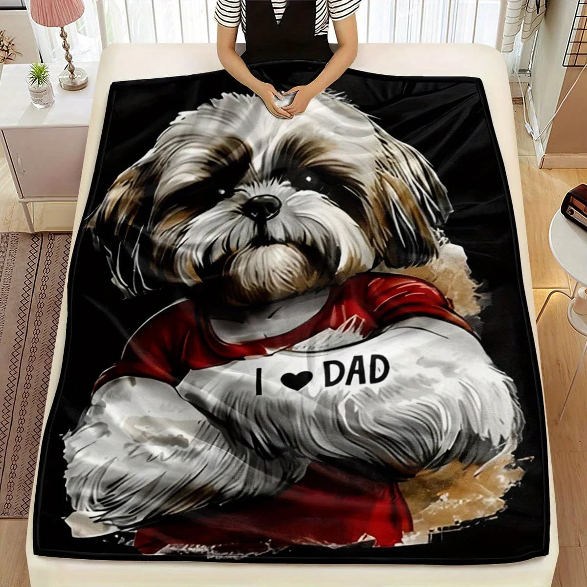 Camicia rossa con motivo Teddy Dog Coperta stampata in flanella adatta a tutte le stagioni adatta per i viaggi del divano dell'ufficio del soggiorno
