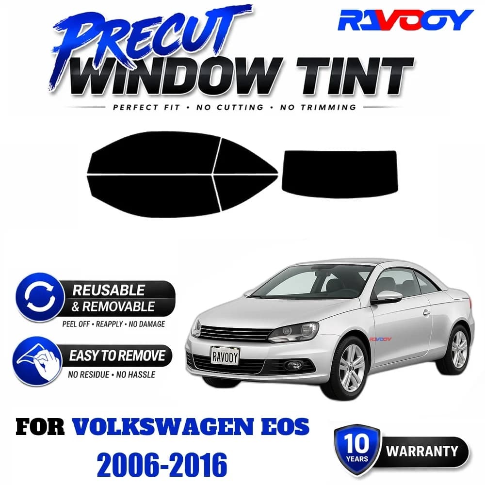 RAVOOY Precut Window Tint, Reusable Removable EPU Film, Custom Fit for Vw Eos 2006-2016, UV Heat Protection