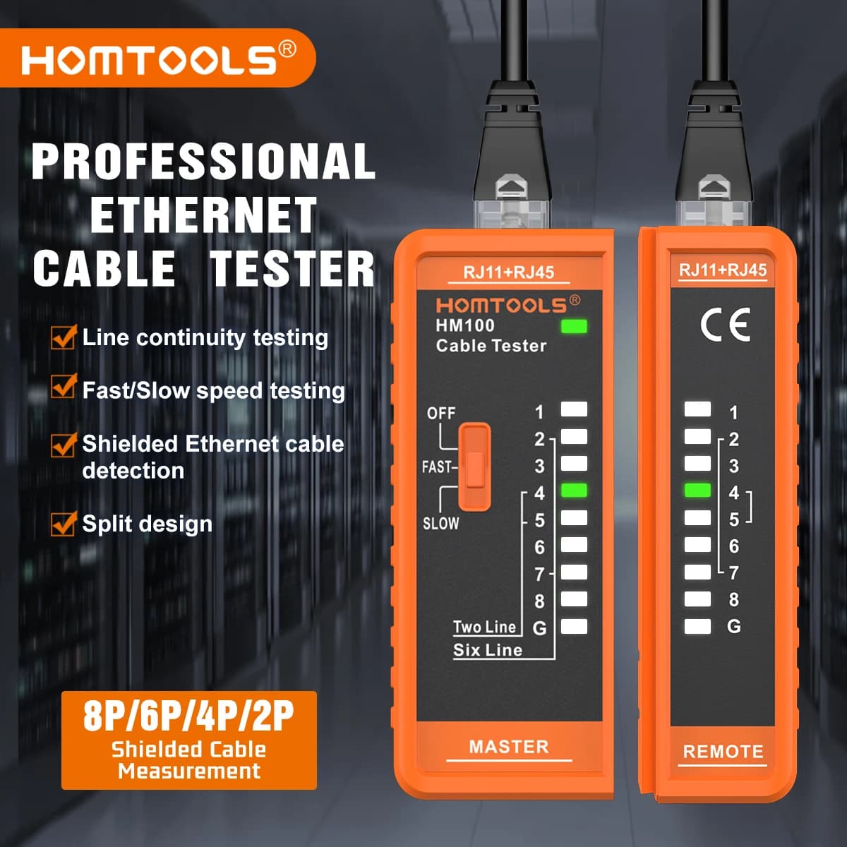 Cable Tester 2026 HOMTOOLS HM100 for Shock and Cortocircuit, Network Cable Tester RJ11/RJ12/RJ14/RJ45 with State LED Display, NC/HDMI Repair