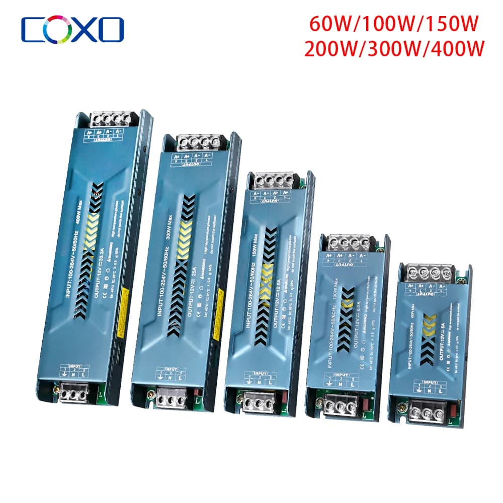 AC100-240V a DC12/24V Alimentatore Switching Trasformatori di Illuminazione a LED 60W 100W 200W 300W 400W Driver LED per Strisce luminose