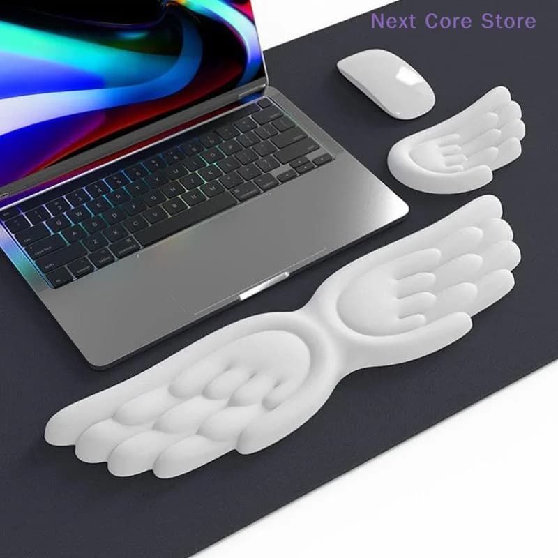 Tappetino per Mouse in Memory Foam a Forma di Ali d'Angelo, Poggiapolsi Ergonomico Antiscivolo in Silicone per Tastiera e Mouse