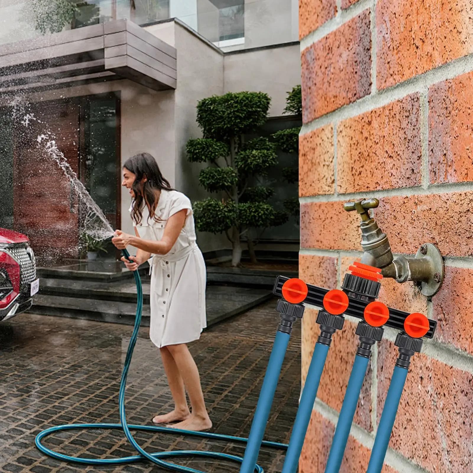 Garden Hose Splitter 4 Way Heavy Duty Water Valve Drip Sprinkler Connector for 4-way Valve for Garden Car
