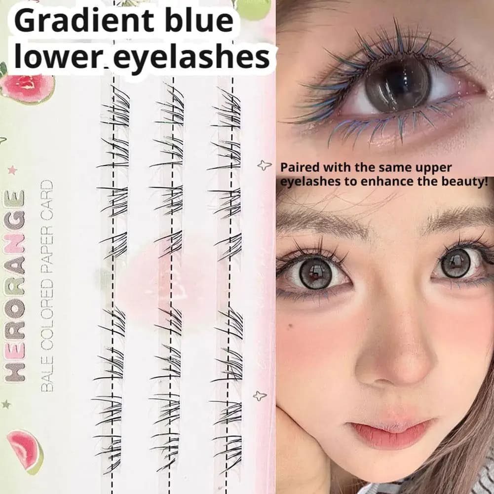 Ciglia Finte Inferiori a Segmenti Effetto Cat Eye Blu Sfumato, Voluminose e Naturali, Extension Ciglia a Ciuffetti Singoli Curvati