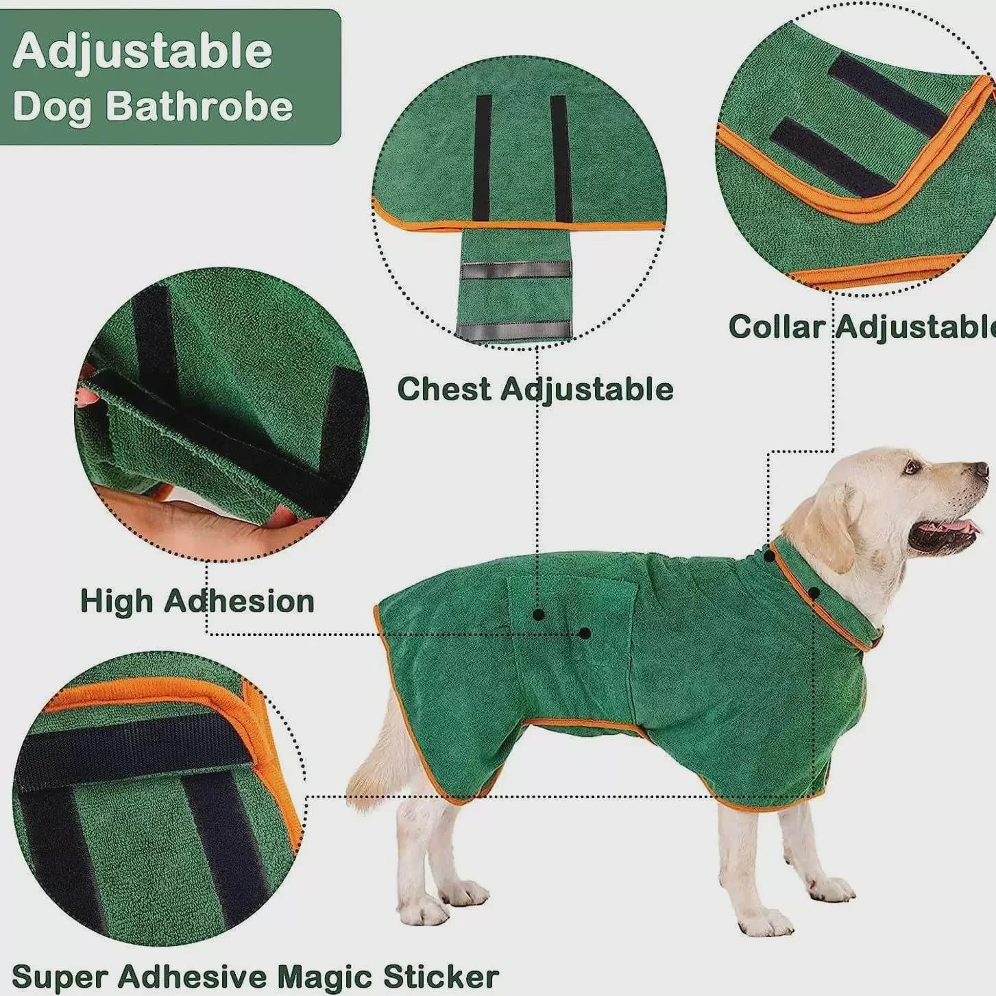 Pet Quick Drying Microfiber Absorbent Towel with Super Absorbency Adjustable Magic Tape Closure And Hair Resistant Bathrobe for