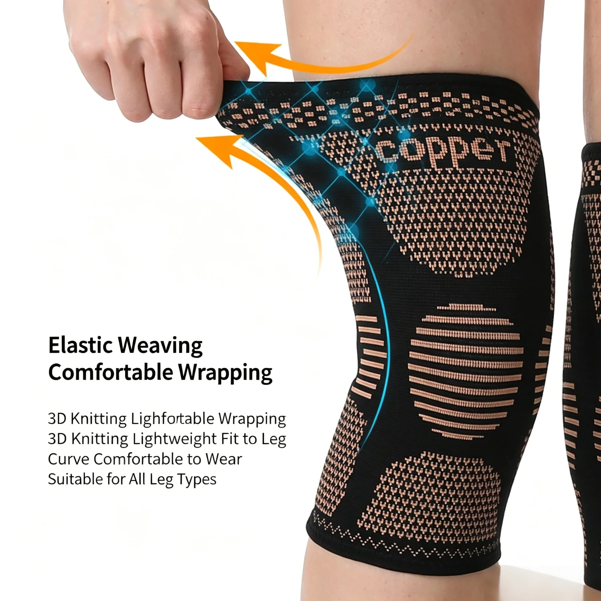 Ginocchiere Sportive in Fibra di Rame, Ginocchiere in Nylon Lavorato a Maglia con Ioni di Rame, Ginocchiere Sportive da Basket Elastiche e Traspiranti