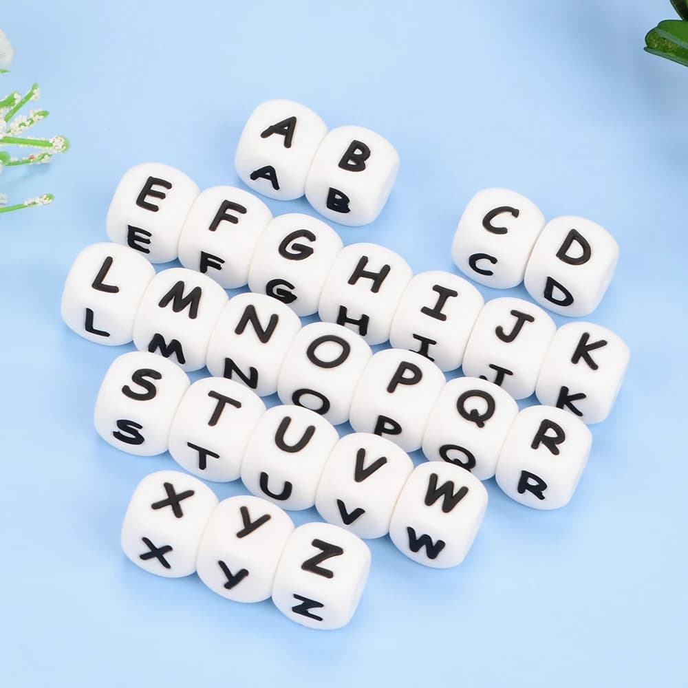 LOFAC 10 pz/lotto silicone Alfabeto Inglese perline ciuccio catena FAI DA TE perline alfabeto 12 MILLIMETRI silicone alfabeto perline braccialetto collana
