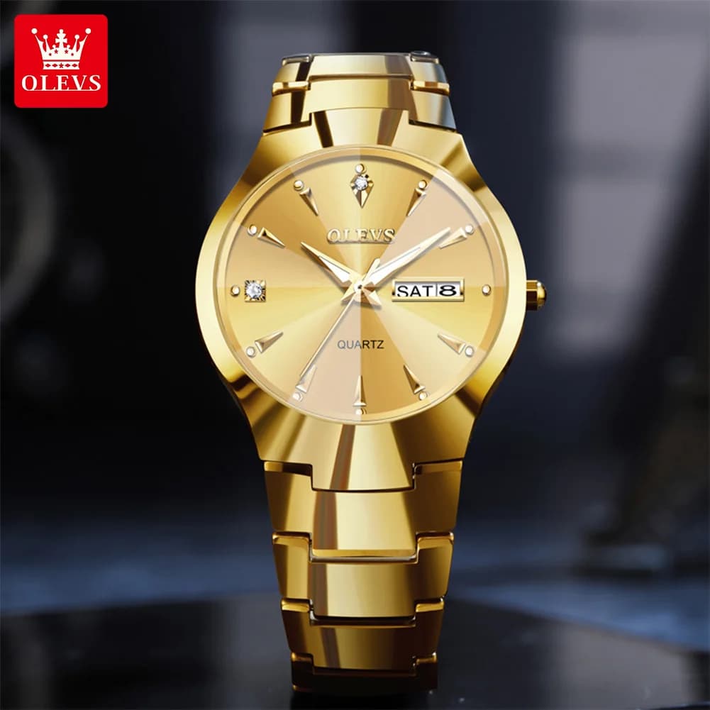 OLEVS 8697 Men's Watch Wrist Watch Original Waterproof Luminous Tungsten Steel Date of the week Men's and Women's Watches Gift Pack