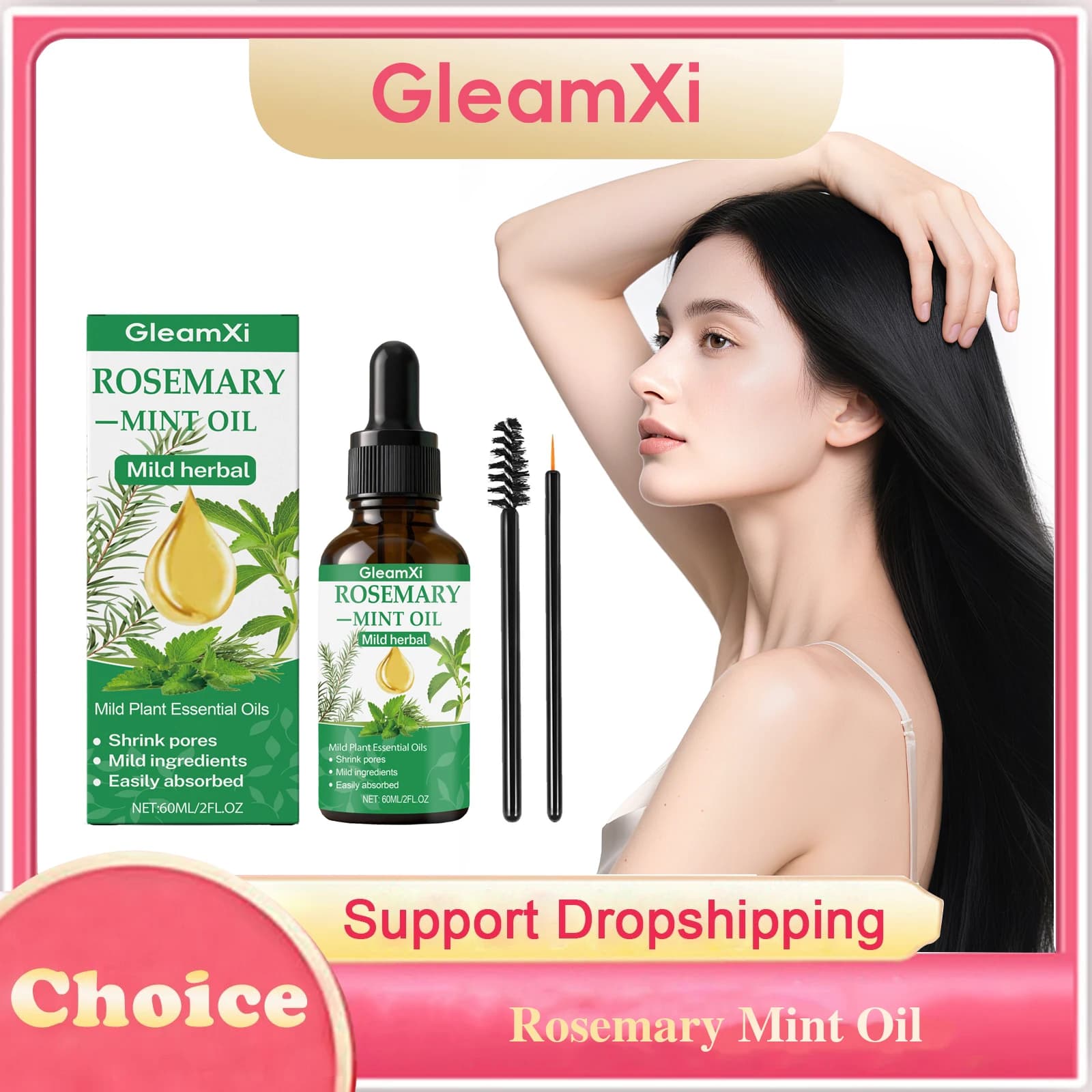 Rosemary Mint Oil for Hair Thickening Eyebrows Eyelashes Hair Growth Strengthening Anti Hair Loss Nourishing Plant Essential Oil