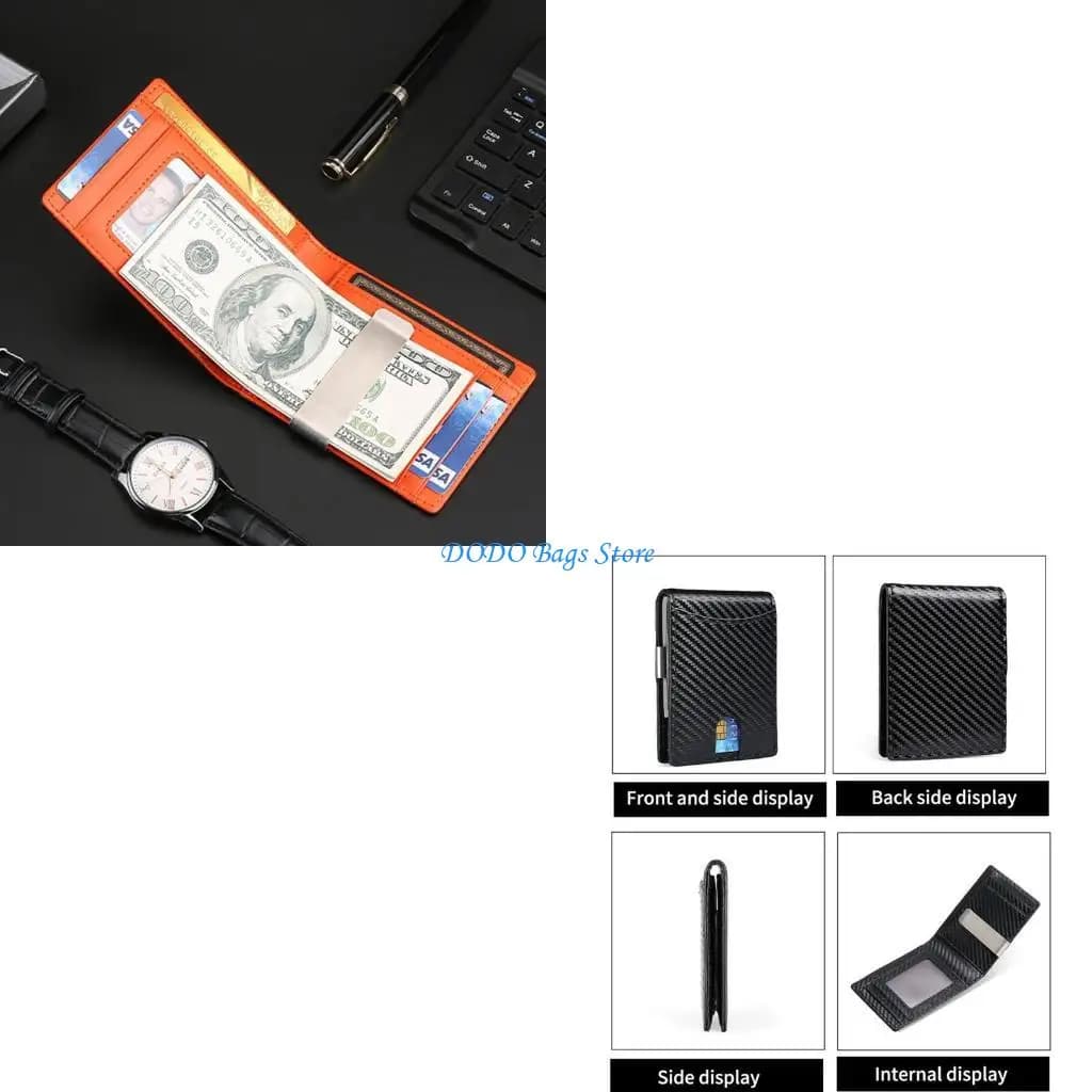 Portafoglio sottile con fermasoldi in metallo Portafoglio bifold da uomo con finestra con blocco RFID