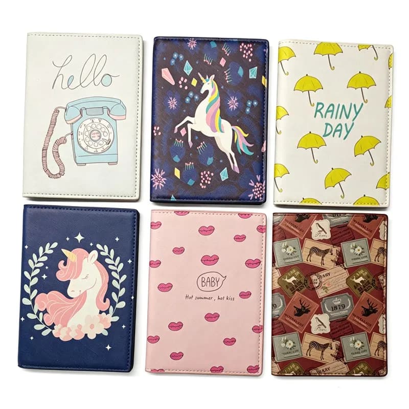 14*10cm Cartoon Animal Unicorn Passport Holder Fashion Women Travel Documents Protect Wallet PU Leathe Waterproof Passport Cover