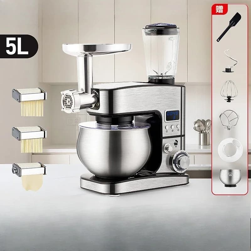 Robot da Cucina Multifunzione 220V 5L, Macchina Intelligente con Timer, Impastatrice Automatica, Mixer da Tavolo per Uso Domestico