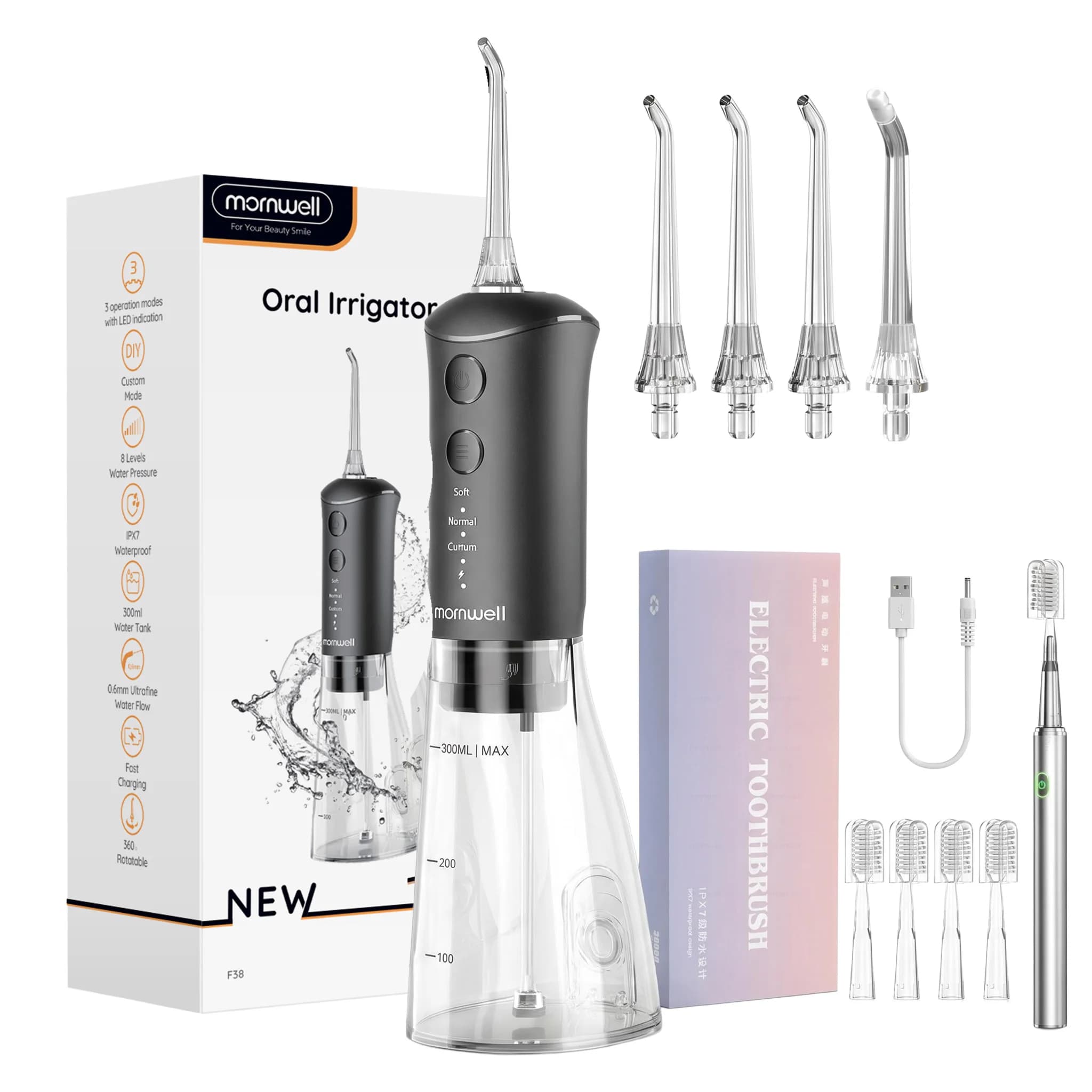 Combo Idropulsore e Spazzolino Elettrico, Kit Irrigatore Orale Ricaricabile per Pulizia Profonda dei Denti, Cura dell'Alito Fresco