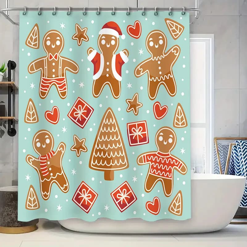 Deliziosa tenda da doccia natalizia con pan di zenzero, decorazione festiva per la tua vasca da bagno. Idea regalo perfetta! (Blu)
