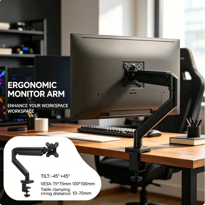 Supporto da Scrivania per Monitor da Gaming, Braccio Singolo Ergonomico Regolabile VESA per Display Curvo o Piatto da 32 Pollici, 19,8 Libbre