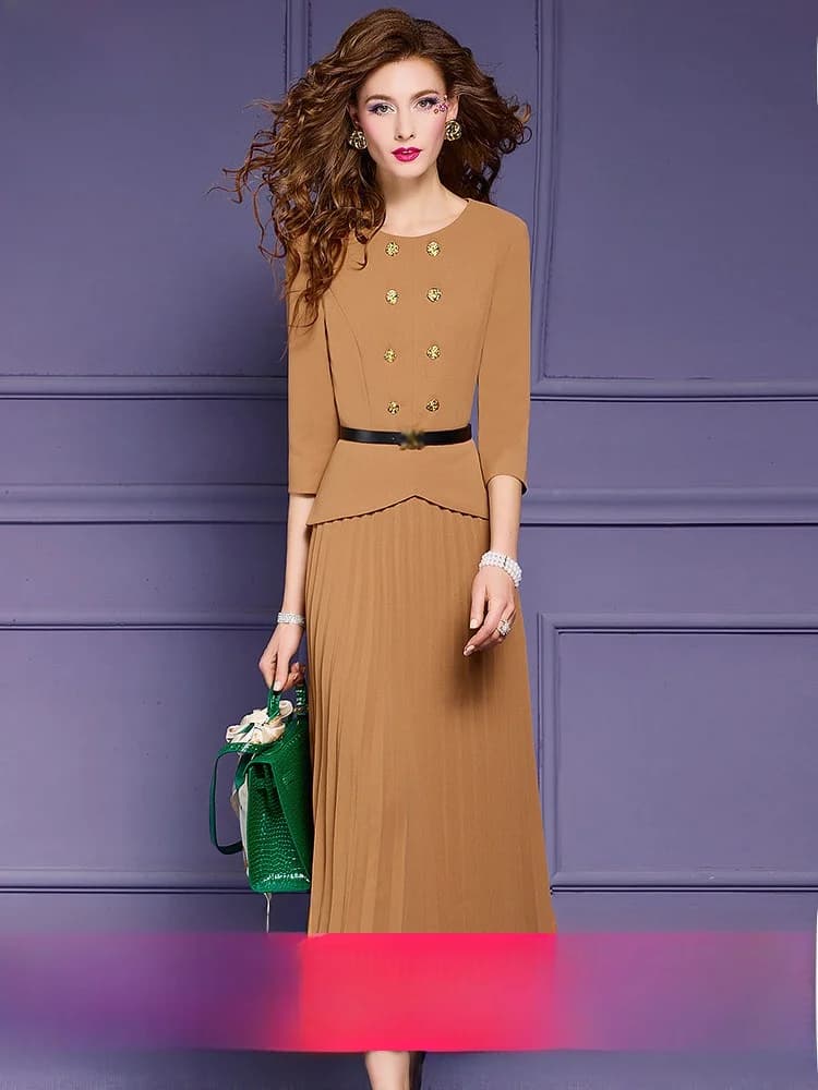 Elegant Simple Style Women's Dress Spring Fashion New Skirt High Quality Polyester Fiber A-Line Skirt Casual round Neckline