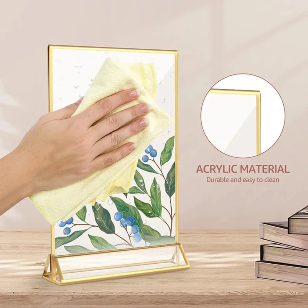 Porta Cartelli in Acrilico Trasparente Dorato con Base, Cornice per Foto Fai-da-Te, Elegante e Resistente Porta Etichette per Matrimoni e Feste