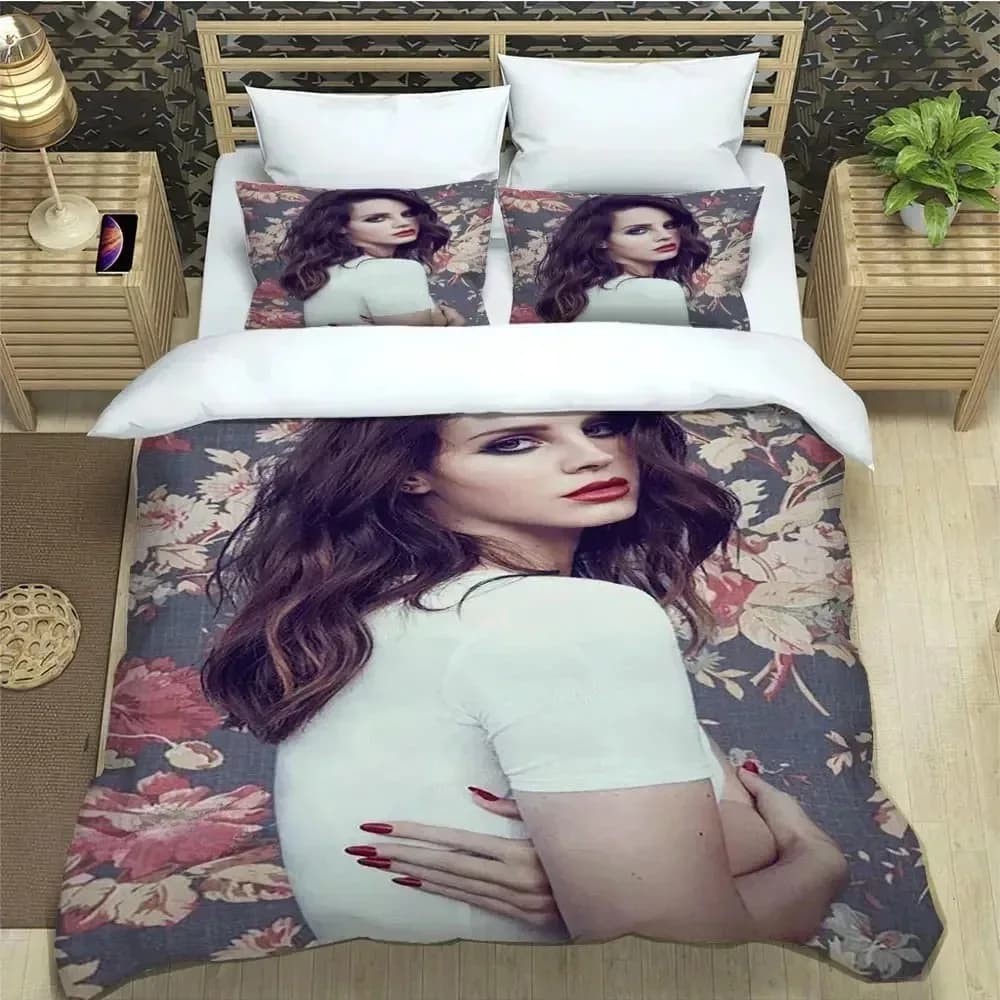 Set di biancheria da letto stampata 3D Lana Del Rey, set di biancheria da letto squisita, set copripiumino, set di biancheria da letto, regalo di compleanno di lusso 012