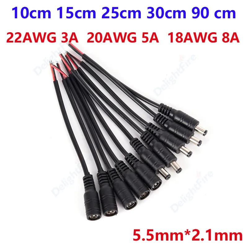 1-100 pz Cavo Pigtail di Alimentazione DC Jack 5.5mm 2.1mm Connettore Femmina Maschio 12V per Strisce LED Telecamere CCTV Adattatore di Alimentazione AC
