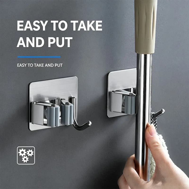 Adhesive Wall Hanging Multi Purpose Hooks Kitchen Bathroom Home Organizer Accessories Mop Rack Broom Hanger Hook