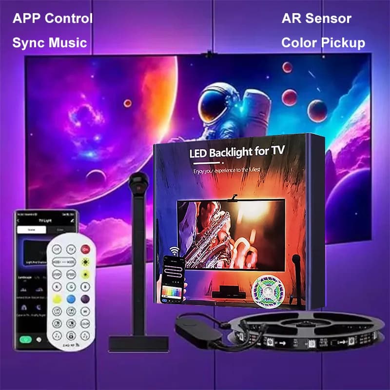Retroilluminazione TV LED USB con fotocamera Pickup a colori Strisce LED RGBIC Controllo APP Sincronizzazione musica per atmosfera di gioco TV da 55-75 pollici