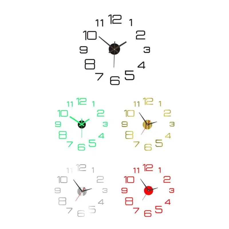 3D Creative Frameless Luminous DIY Wall Hanging Clock Wall Stickers Home Mute Digital Clock Living Room Office Wall Decoration