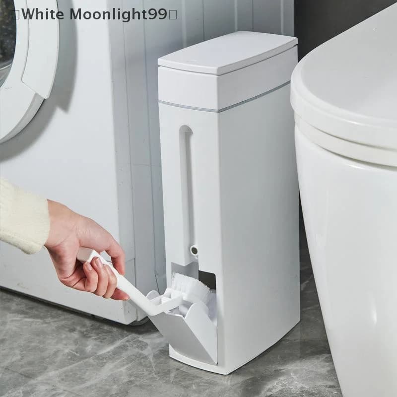 maveraWhite Bidone della spazzatura con pressa salvaspazio con porta scopino integrato Design moderno e minimalista in plastica resistente per il bagno