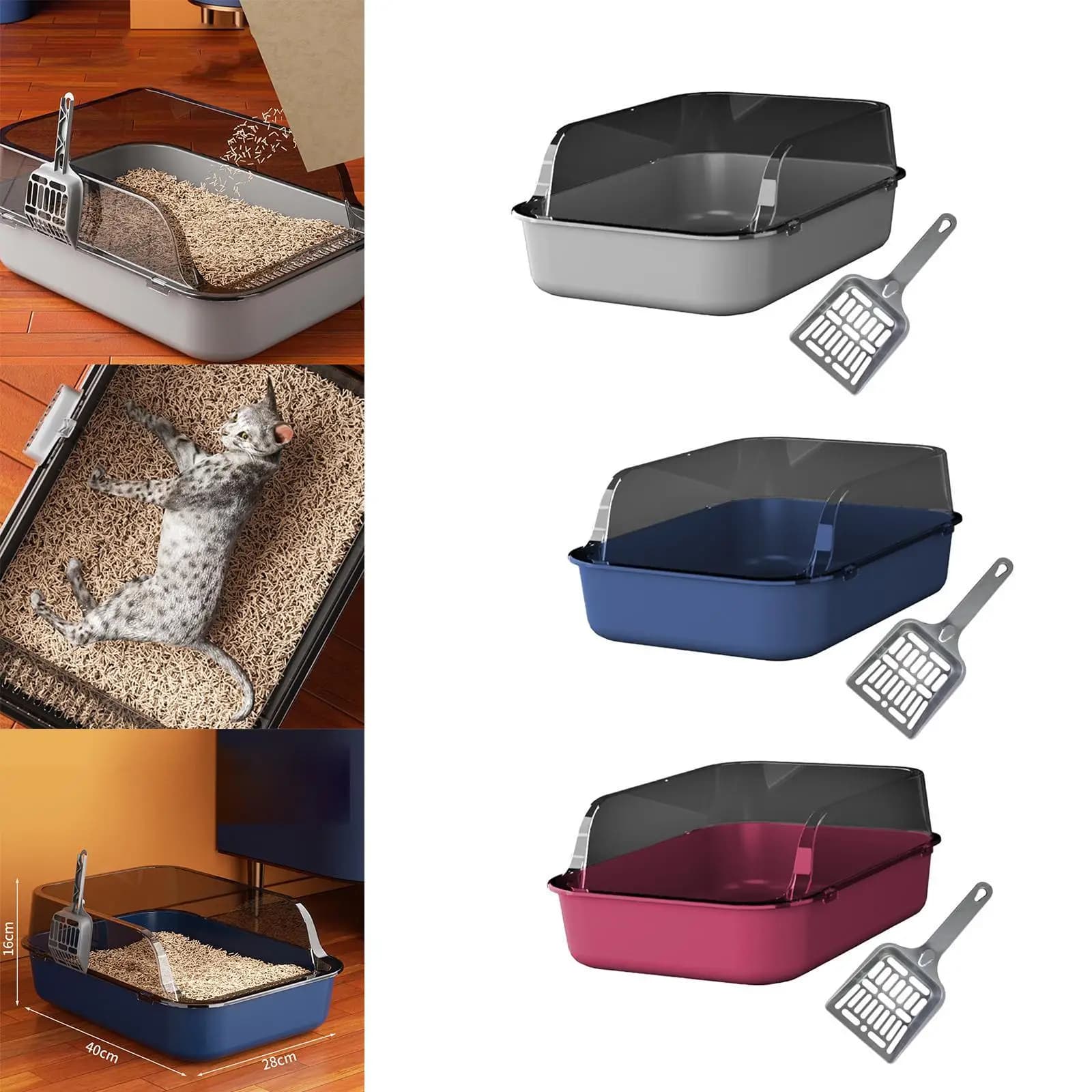 Lettiera Aperta Portatile per Gatti, Contenitore per Lettiera con Filtro, Vaschetta per Lettiera, Toilette per Gatti con Fronte Ribassato per Gatti dai Zampe Corte