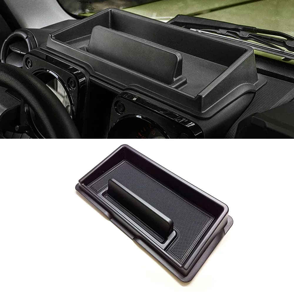 Per Suzuki Jimny 2019-2025: Scatola portaoggetti da cruscotto, organizer per cruscotto, vassoio porta carte e telefono, tappetino.
