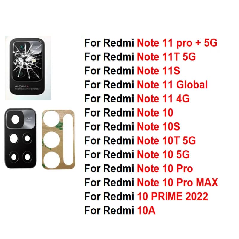 Per Xiaomi Redmi Note 10 10C 11 11S PRO + Max Prime 10T 11T 10S 10A 4G 5G 2022 obiettivo posteriore in vetro per fotocamera posteriore con adesivo colla
