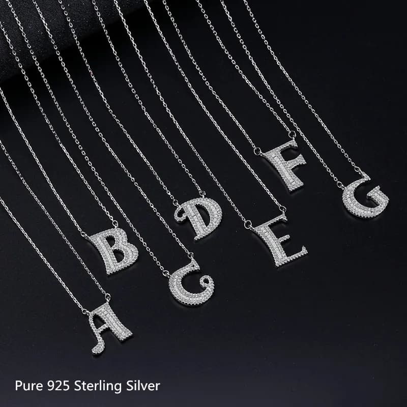 Buyee 925 Sterling Silver Female Stone Pendant Chain A-Z English Alphabet Zircon Necklace for Women Letter Fine Jewelry Chain