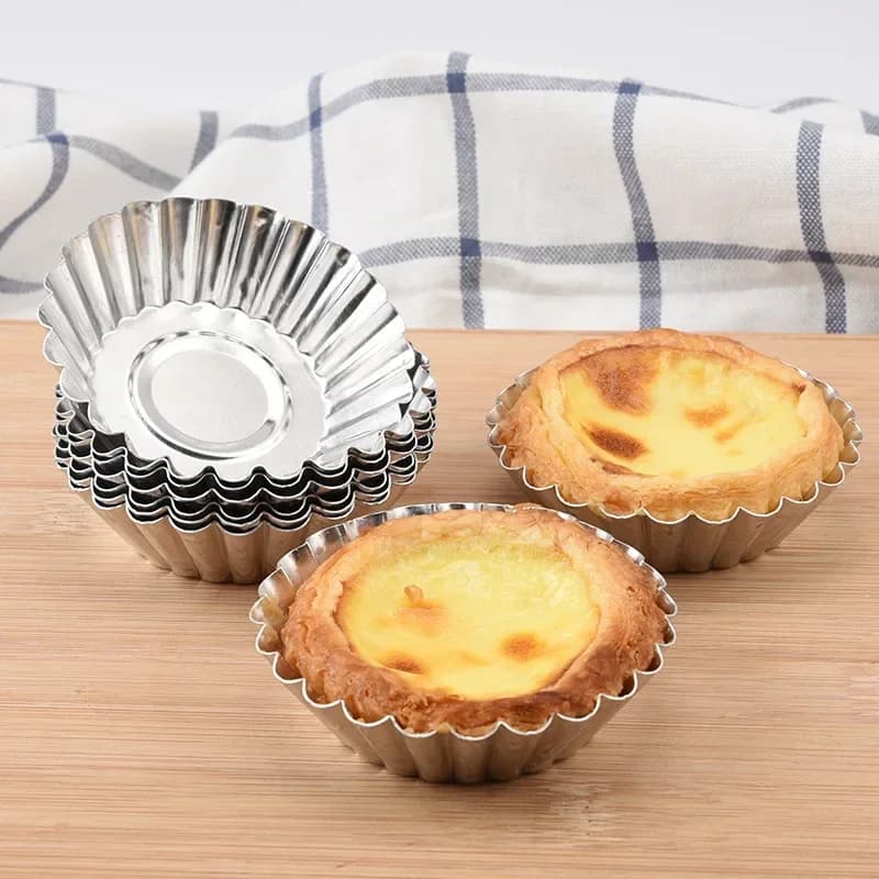 Stampi per crostata di uova in alluminio da 7 cm Stampo per cupcake in acciaio inossidabile Stampo per biscotti per torta riutilizzabile addensato Stampo per torta per utensili da cucina in latta