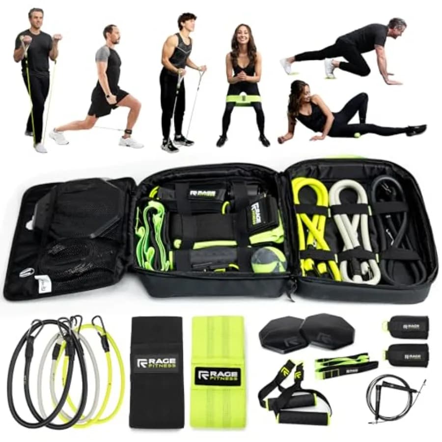 Kit Attrezzatura Palestra Domestica per Allenamento Completo del Corpo: Set Fasce di Resistenza in Lattice con Maniglie, Ancoraggio per Porta, Corda per Saltare e Fasce per Glutei in Nero