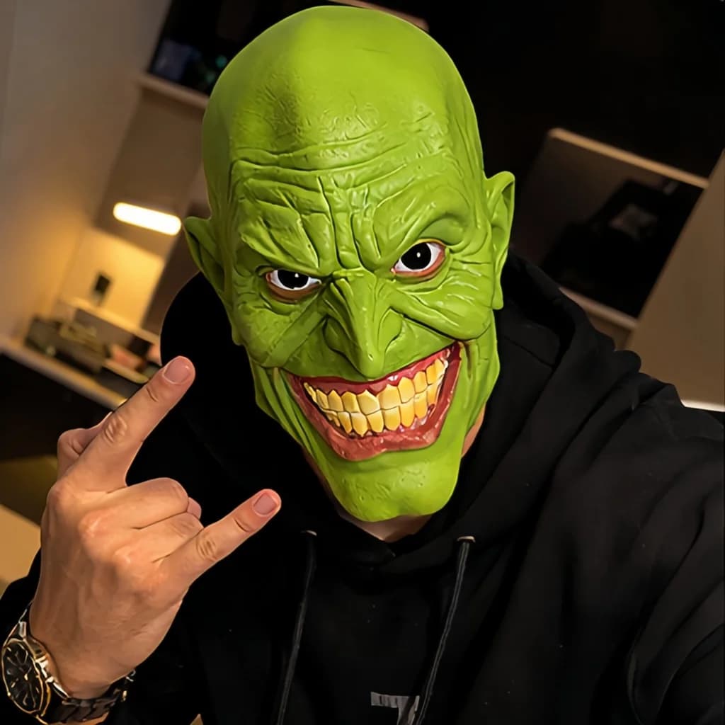 Maschera in Latex Mostro Verde, Maschera Spaventosa da Goblin, Divertente Costume da Strega Malvagia, Accessorio per Feste di Halloween, Decorazione per Casa Stregata