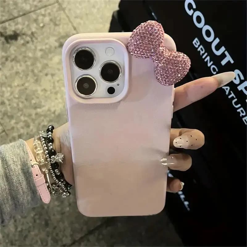 Custodia per telefono antiurto in pelle con motivo bowknot con strass di lusso per iPhone 16 15 14 13 12 11 Pro Max Custodia morbida in TPU con glitter carino