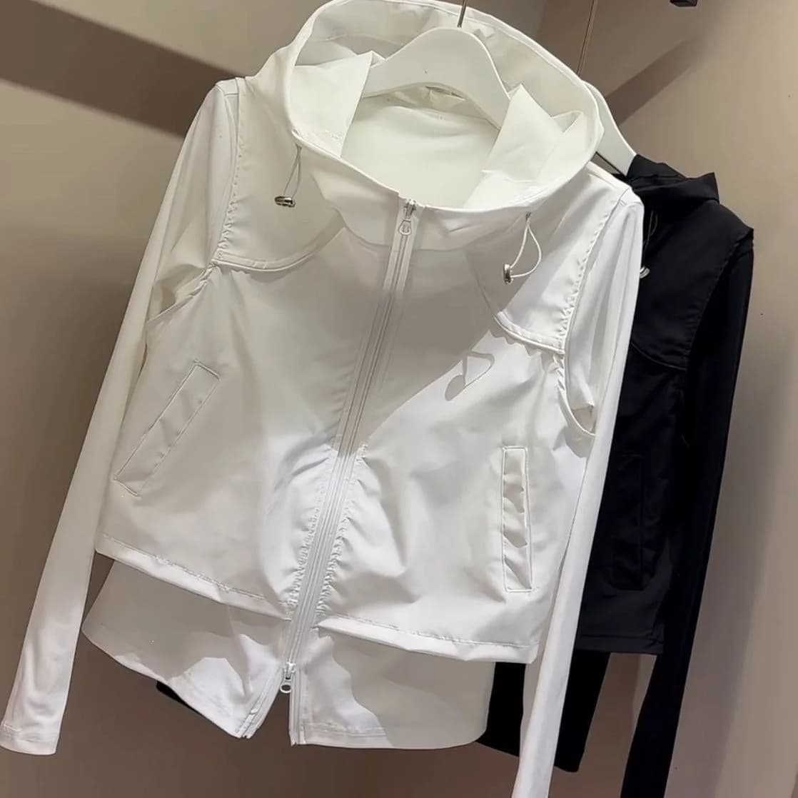 Giacca con Cappuccio 2-in-1 da Donna, Gilet Corto con Zip e Maniche Lunghe, Cappotto Leggero ad Asciugatura Rapida con Protezione Solare