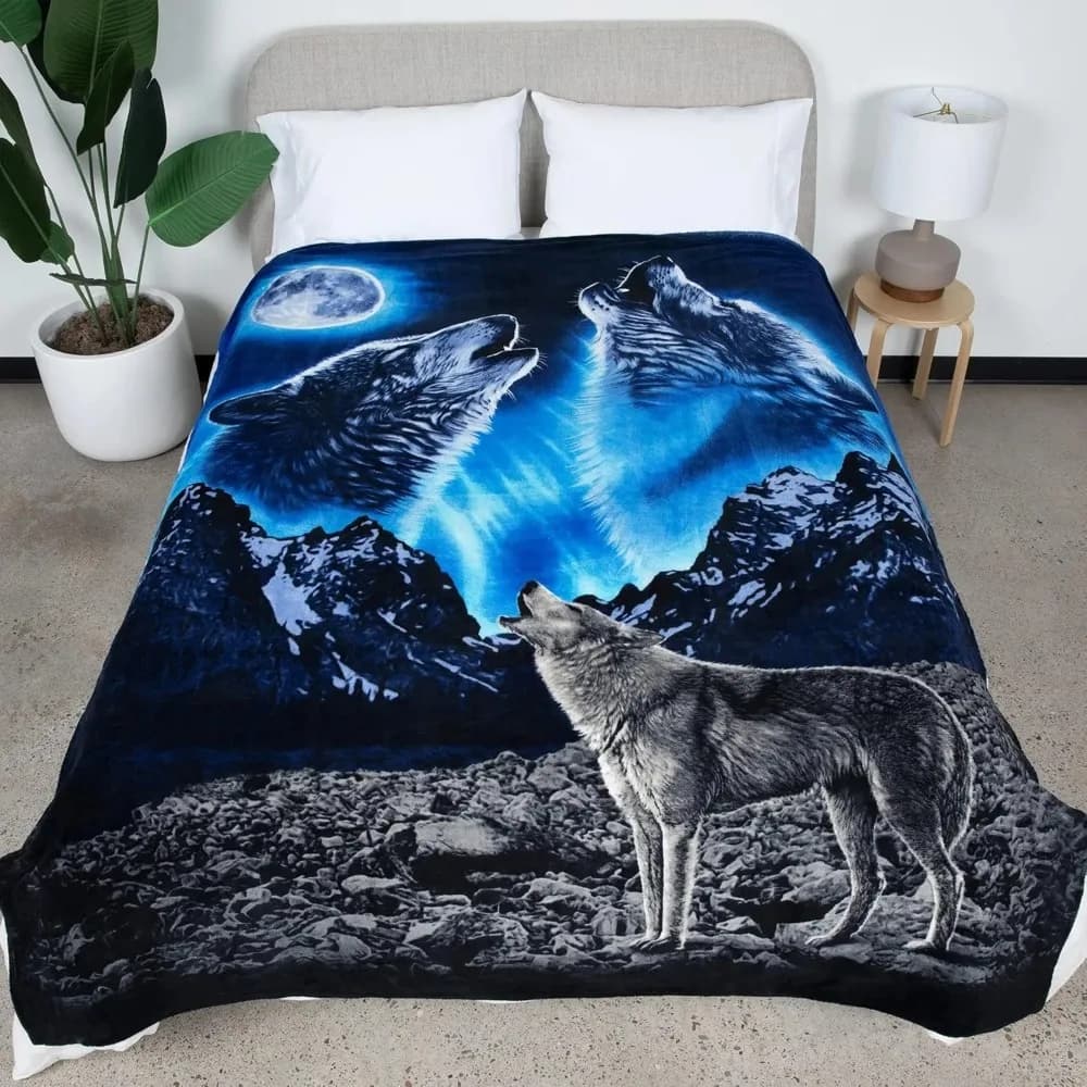 1PC Flannel cover with digital print in contemporary style Howling Wolfs for sofa bed, sofa, comfortable warm blankets, perfect gifts