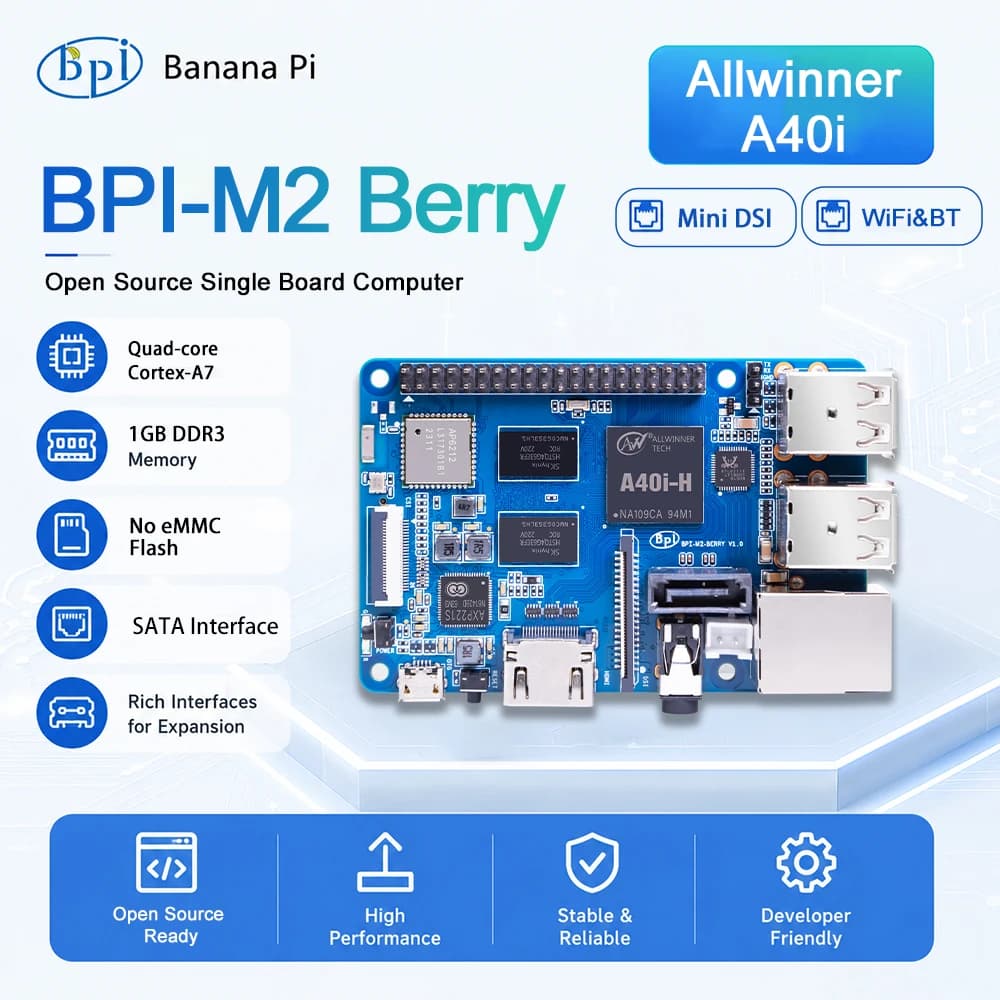 Banana Pi BPI-M2 Berry Allwinner A40i Quad-core Cortex -A7 CPU 1 GB DDR3 with SATA BT4.0 Linux support Raspberry Pi and Orange Pi