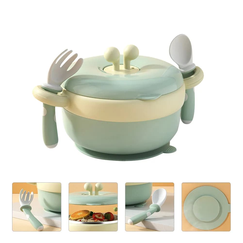 Stainless Steel Baby Suction Cup Bowl Food Grade Safety Lightweight Insulation Lid Warm Food Container Kids Feeding Bowl