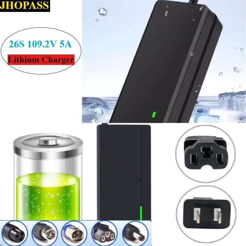 26S 109.2V 5A Display a LED LiFePO4 Caricabatteria agli ioni di litio per AC110V-220V Moto Scooter E-bike con spina EU UK AU US