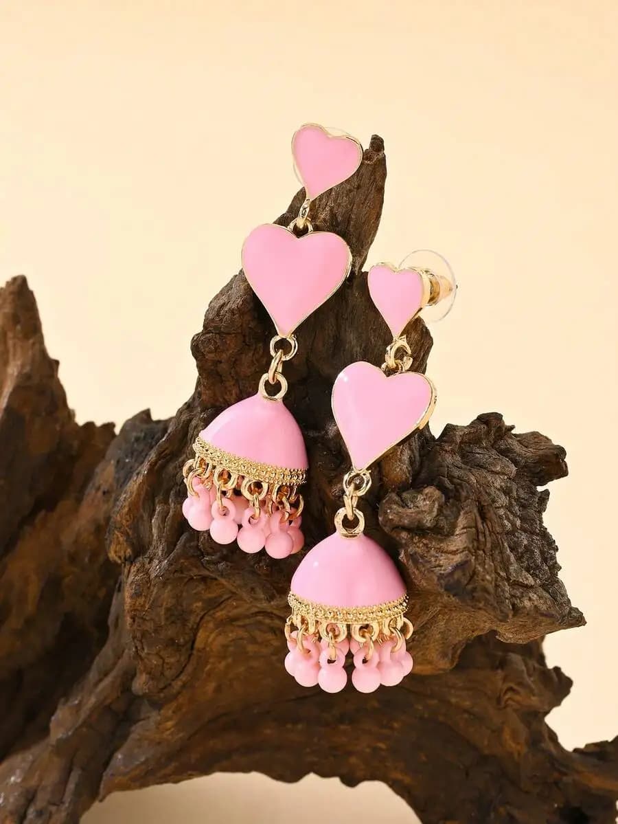 Pink Heart Drop Earrings Bohemian Style Fashion Jewelry For Women