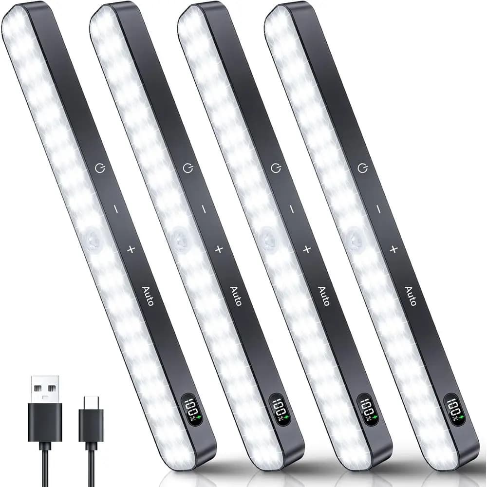 Luci per armadietto con sensore di movimento, indicatore livello batteria, luci sottopensile ricaricabili, controllo touch dimmerabile, 60 LED Mo