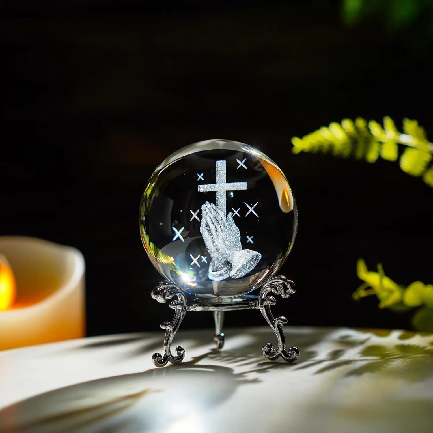 Sfera di cristallo a croce da 60 mm con supporto in metallo Decorazione da collezione cristiana per regali religiosi in preghiera per l'home office
